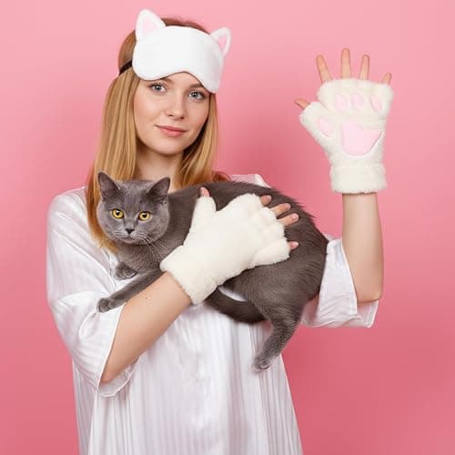 Sorcristy Cat Paws Gloves, Fingerless Winter Plush Gloves, White Fursuit Paws, Kawaii Clothes, Furry Paw, Cutecore Clothes, Costume for Girls Women 1 Pair thumbnail 6