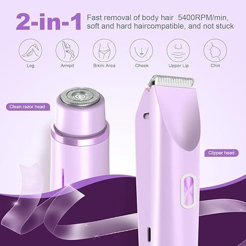 CheckSimple 2025 New Bikini Trimmer for Women,Dermave Bikini Shaver,2-in-1 Electric Razors for Women(Purple) thumbnail 4