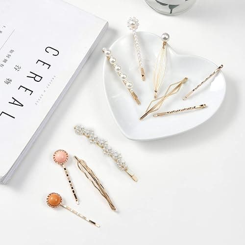 Mehayi 20 PCS Pearls and Acrylic Resin Hair Clips, Handmade Hair Barrettes, Marble Alligator bobby pins, Glitter Crystal Geometric Hairpin, Elegant Gold Hair Accessories, Gifts for Women Girls thumbnail 8