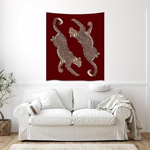Trendy Red Leopard Tapestry Wall Hanging Preppy Girly Aesthetic Art Print Funky Y2k Leopard Cheetah Tapestries Wall Decor for Bedroom Dorm Apartment 30x40inch thumbnail 7