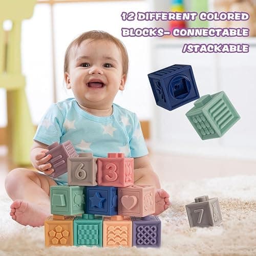 SpringFlower 3 in 1 Montessori Toys for Babies 0-3-6-12 Months, Soft Baby Teething, Stacking Building Blocks for Infants, Sensory Developmental Education Toys for Toddler Baby 12-18 Months,23 PCS thumbnail 5