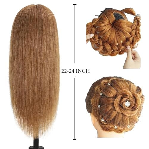 ZOMOI Mannequin Head 100% Human Hair,Hairdresser Cosmetology Mannequin Doll Head Practice Braiding Head with Free Clamp (27#Light Brown) thumbnail 3