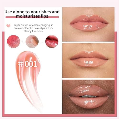 Hydrating Lip Glow Oil, Moisturizing Lip Glow Oil, Nourishing Glossy Transparent Lip Oil, Plumping Lip Oil, Lip Balm, Non-sticky Tinted Toot Lip Balm for Lip Care (PINK)0.2 OZ thumbnail 5