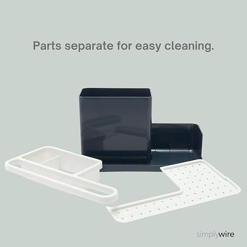 simplywire – Sink Tidy/Caddy – Kitchen Sink Organiser – Removable Drip Tray – Non-Slip - Grey & White - Dark Grey thumbnail 5