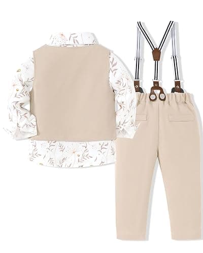 WESIDOM Toddler Boy Dress Clothes Suit Boys Formal Wedding Outfit Set 1-9Y | 6-Piece Boys Formal Suit Set: Dress Shirt, Vest, Bow Tie, Boutonniere, Suspenders Pants for Ring Bearer Easter Graduation thumbnail 7