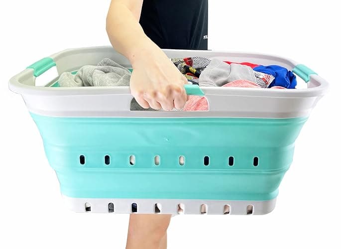 SAMMART 42L (11 gallon) Collapsible Plastic Laundry Basket - Foldable Pop Up Storage Container/Organizer - Portable Washing Tub - Space Saving Hamper/Basket (Grey/Pine) thumbnail 8