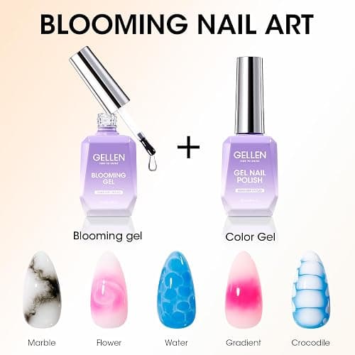 GELLEN Clear Blooming Gel Nail Polish, UV Lamp Needed, 18ml Large Size | Blooming Gel for Marble Watercolor Gradient Nail Art Home Salon, Long Wear, Fade-Resistant thumbnail 2