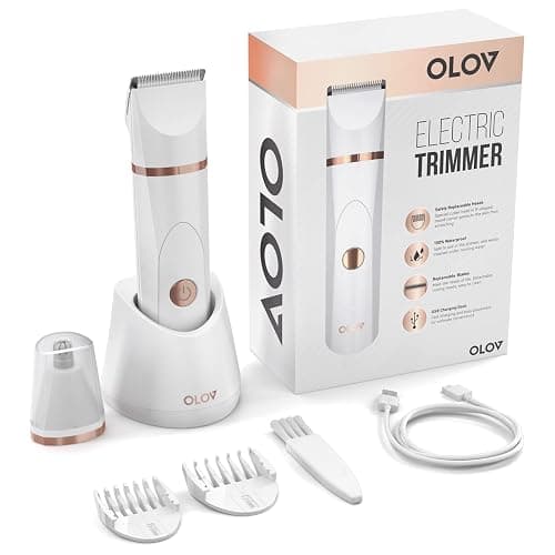 OLOV Electric Body Hair Trimmer - Groin Trimmer for Men - Bikini Trimmer Women - Wet/Dry Shaver Groomer, Replaceable Ceramic Blade Heads, USB Recharge Dock, Waterproof Hygiene Razor, White thumbnail 2