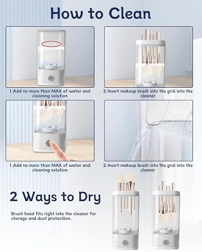 Nettoyeur électrique Pinceaux De Maquillage Blanc – Nettoyage En Profondeur, Pinceaux Et Outils De Maquillage Généraux, Universel Pour Tous Les Pinceaux, Compact & Facile à Utiliser thumbnail 4