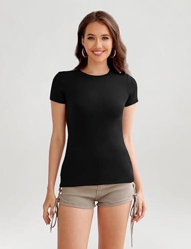 CE' CERDR 3/5 Pack Womens T Shirts Crew Neck Short Sleeve Shirts for Women Casual Basic Tees Fitted Stretchy Layering Tops thumbnail 5