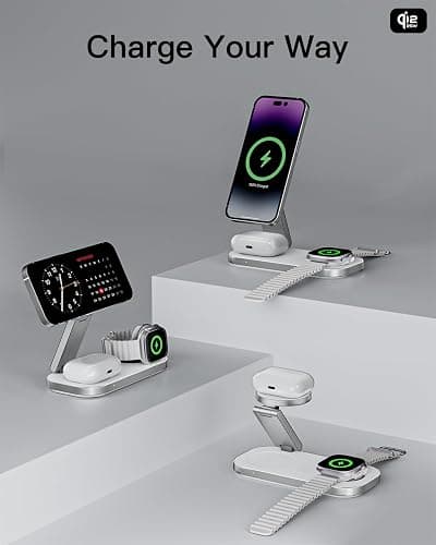 3-in-1 Charging Station for Apple Device, Qi2 25W Certified Magnetic Wireless Fast Charger Stand Compatible with MagSafe for iPhone 18/17/16/15/14/13/12/Air/Duo Series, Apple Watch & AirPods thumbnail 6