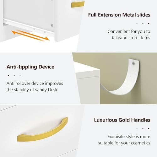 Vanity Desk with Mirror and Lights, White Makeup Vanity Table with 360° Rotating Shelves, Large Vanity Desk with 7 Drawers, Power Outlet, Dressing Table Set with Lighted Mirror Adjustable, for Bedroom thumbnail 9