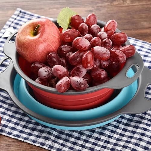 New and improved- Set of 3 Niklye Ultimate Kitchen Strainers—1×10” & 2×12” Collapsible Silicone Colanders. Now more durable and robust for everyday use with pasta, veggies, fruit & more. thumbnail 7