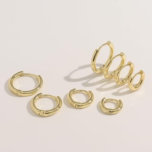 IDJEOABL Small Gold Hoop Huggie Earrings Set for Women Non Tarnish 14K Gold Plated Lightweight Cartilage Earring Pack for Multiple Piercings for Sensitive Ears thumbnail 4