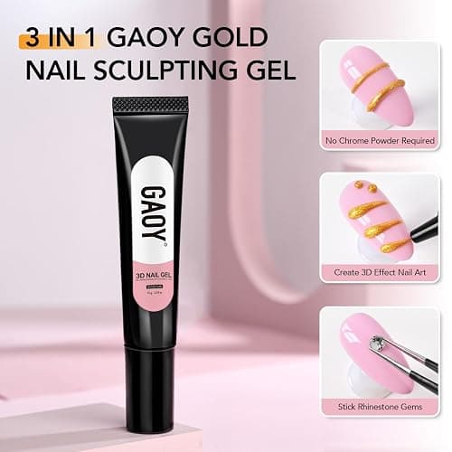 GAOY Gold 3D Nail Gel, 15g Sculpting Gel for 3D Nail Art Designs Carving, Molding, Painting, No Wipe Gel for Gems & Charms Decoration, Salon DIY Use thumbnail 5