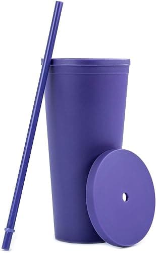 STRATA CUPS Classic Tumblers with Lids and Straws (8 pack) - 22oz Matte Pastel Colored Acrylic Tumblers with Lids and Straws, Double Wall Tumbler Bulk, Reusable Cup with Straw Cleaner (Assorted) thumbnail 9