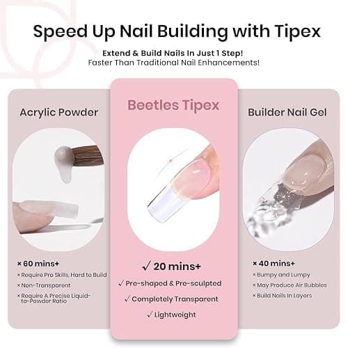 Beetles Tipex Nail Kit, Square Medium Nail Tips 224 Pcs 16 Sizes Pre-Etched Fake Nails with Tipex Nail Glue Mini Nail Lamp - Thick Acrylic Nail Set Pre-Builder Gel Press-on Nails thumbnail 4
