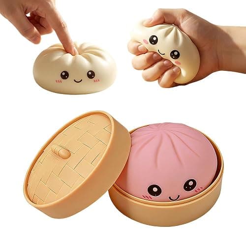 Dumpling Squishies, Handmade Pressure Relief Balls, Dumpling Squishy Big Bun Squeeze Dough Ball Stress Relief Fidget (Pink) - Image 1