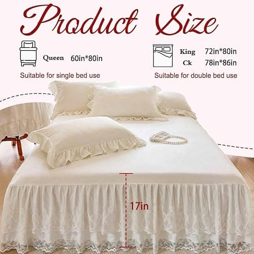 Lace Bed Skirt & Bedsheet Queen Size - 17 in. Drop, Easy Fit Ruffled Bedskirt Wrap Around Bedcover, Anti Wrinkle & Fade thumbnail 2