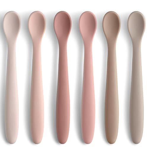 Silicone Baby Feeding Spoons, Training Spoon Self-feeding, First Stage Infant Soft-Tip Easy on Gums, Utensils Supplies, Dishwasher & Boil-proof, 6 Pack - Image 1