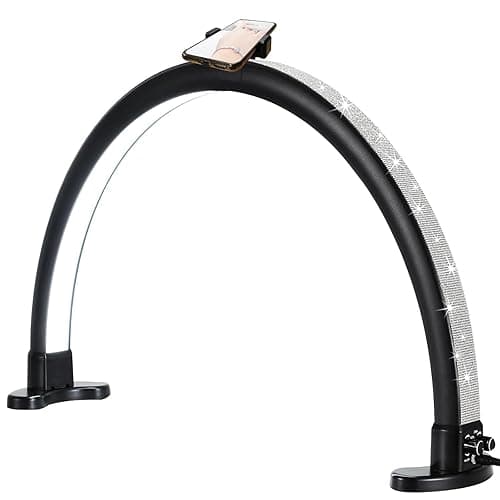 Ciyebst Half Moon Light with Phone Holder, 29 in 48W Nail Desk Lamp, Lash Light for Eyelash Tech, Makeup, Tattoo, Spa, Salon, Nail Tech Lamp with Stepless Dimming & Color Temperature (Black) - Black