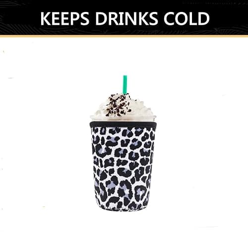 YR Reusable Neoprene Insulator Sleeve for Iced Coffee Cups, 3 Pack Coffee Coolies sleeves for Iced & Hot Drinks, Cold Beverage Cooler Compatible with Starbucks Coffee and More (Snow Leopard) thumbnail 5