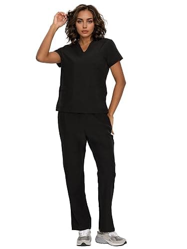floralhue Scrubs for Women, V-Neck Scrubs Top & Cargo Pants with 12 Pockets, Yoga Waistband, 4 Way Stretch thumbnail 2
