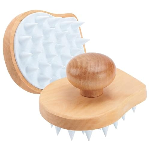 Scalp Massager Shampoo Brush, Wooden Wet and Dry Hair Scalp Care Brush, Shower Brush Scalp Scrubber Exfoliator with Soft Silicone Bristles for Dandruff Removal, Hair Growth (White) thumbnail 2