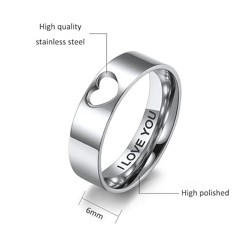 Yifnny Matching Rings for Couples, Couple Heart Rings Set Couple Rings I LOVE YOU Matching Heart Promise Rings for Her and Her Engagement Wedding Ring thumbnail 4
