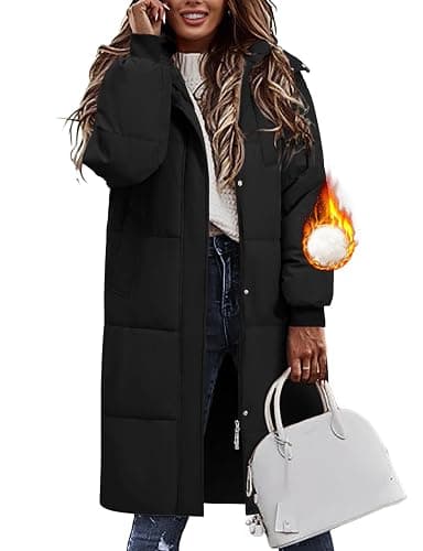 Uikue Women's Long Puffer Coat - Warm Winter Quilted Jacket Full Length Zip Up Down Coat Thickened Puffy Parka with Hood thumbnail 8