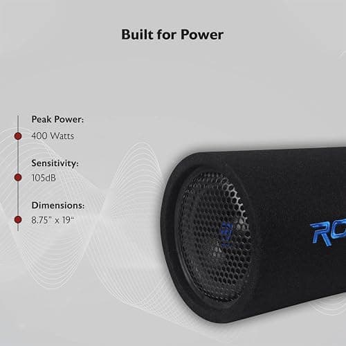 Rockville RTB80A Powered Subwoofer Bass Tube, 8", 400W Peak/200 Watts RMS, Deep Bass, Built-In Amp, Crossover, Vented Enclosure, Perfect for Car Audio thumbnail 8