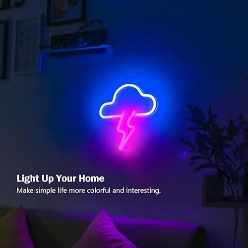 Neon Sign LED Cloud Lightning Neon Signs for Wall Decor Hanging Battery or USB Powered Light Up Neon Lights for Bedroom Aesthetic Kids Room Living Room Bar Party Christmas Wedding Pink thumbnail 5
