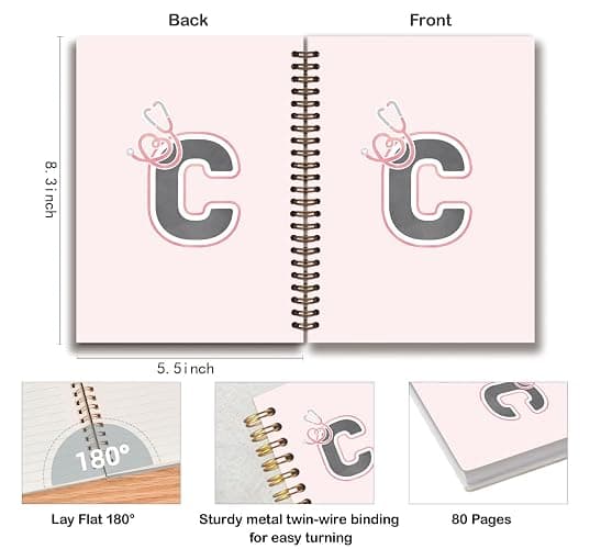 ICEWHITEY Nurse Gifs for Women,Christmas Nurse Practitioner Gifts,Nursing Notebook Gift for RN Nursing School Girls Students Office,Pink Personalized Stethoscope Initial C Spiral Notebook,5.5x8.3 in thumbnail 3