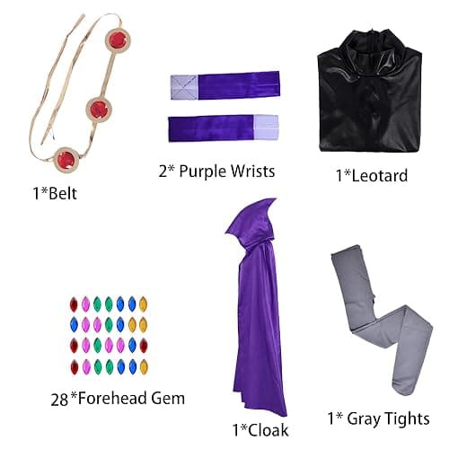 NDJLNZ 6PCS Raven Cosplay Costume Women's Halloween Raven Cosplay with Cape Belt Jumpsuit Tights Purple Uniform Suit thumbnail 2