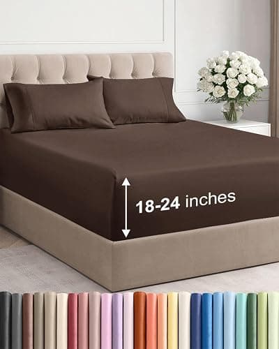 Extra Deep Pocket Queen Sheet Set - 4 Piece Breathable & Cooling Bed Sheets - Hotel Luxury Sheet Set - Ultra Soft, Wrinkle Free & Comfy - Easily Fits Extra Deep Mattresses - Deep Pocket Brown Sheets - Image 1