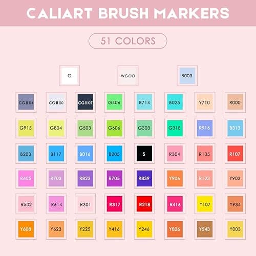 Caliart Alcohol Markers Brush Tip, 51 Colors Dual Tip Artists Coloring Markers Set Brush & Chisel, Permanent Alcohol Based Colored Sketch Pens, Art Supplies Gifts for Adults Drawing Illustration thumbnail 5