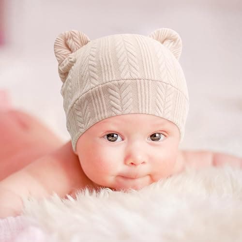 DRESHOW Bonnets de Naissance et Moufles de Protection Bébé Gants Bonnet Nouveau-né Bambin Doux Mignon Tricoté Chapeau 0-6 Mois, Taille Unique thumbnail 3