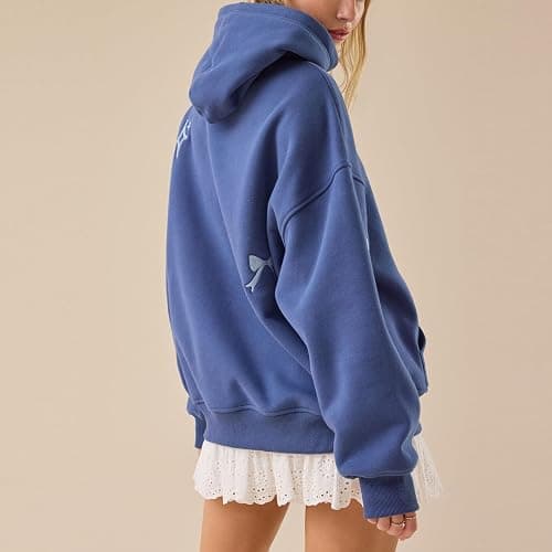 Cute Hoodies for Teen Girls Floral Embroidered Patchwork Hoodie Y2k Oversized Pullover Sweatshirt Preppy Streetwear thumbnail 3