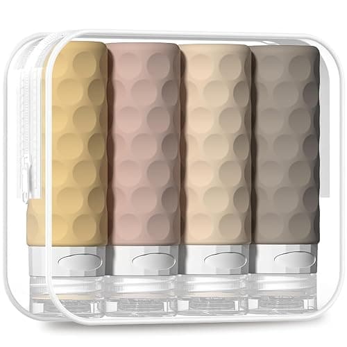 Silevoler Travel Bottles for Toiletries, 4pcs Tsa Approved 3oz Travel Size Containers, BPA Free Leak Proof Premium Silicone Bottles, Refillable Liquid Squeezable Accessories W/Toiletry Bag（Apricot） - Image 1