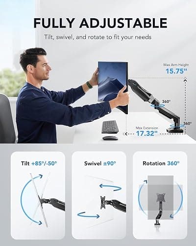 HUANUO FlowLift™ Single Monitor Mount, 13 to 32 Inch Monitor Arm, Adjustable Monitor Stand, Vesa Mount with Clamp and Grommet Base - Fits 4.4 to 19.8lbs LCD Computer Monitors thumbnail 4