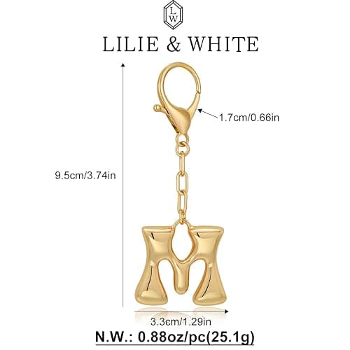 LILIE&WHITE Gold Bubble Initial Keychain For Women Handbag Charms Fashion Alphabet Keychain Accessories Gift thumbnail 6
