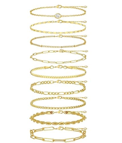 Gold Bracelets Set for Women Trendy, 14K Real Gold Plated Jewelry for Women Dainty Chain Bracelet Stack, Non Tarnish Gold Stackable Bracelets Pack Fashion Accessories Gifts thumbnail 7