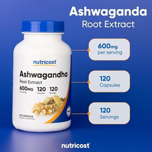 Nutricost Ashwagandha Herbal Supplement 600mg, 120 Capsules - Vegetarian, Non-GMO, Gluten Free, Ashwagandha Root thumbnail 5