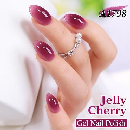 Double Rhythm 0.5 Oz Jelly Gel Polish Same Color Same Bottle Sheer Neutral Natural Light Milky Pastel 15ML Translucent Polish Art DIY at Home (Dark Purple Rose-A1798) thumbnail 2
