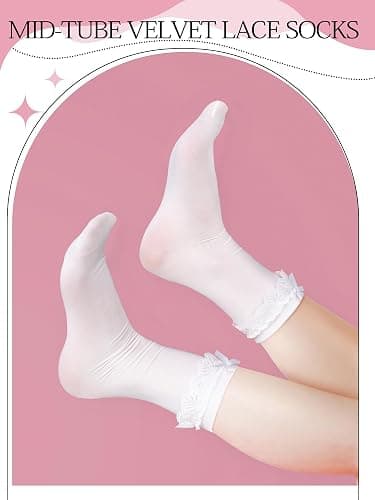 Fourluoo 6 Pairs Women Ruffle Socks Black White Lace Ankle Socks Cute Breathable Thin Cool Frilly Stocking for Girls Women thumbnail 2