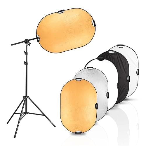 Selens Photography Reflector Stand kit, 24x36 inches 5 in 1 reflectors with 78 inches Light Stands and Extendable Holder Arm Clips for Photo Studio Lighting - Image 1