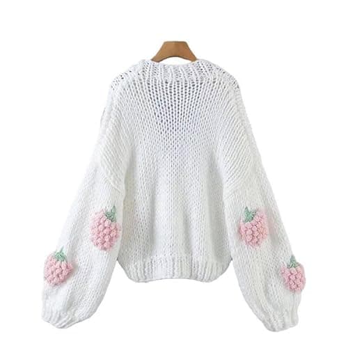 AISYBB Women's Sweet Japanese Strawberry Embroidered Knit Cardigan Top Korean Retro Elegant Cute Kawaii Coat thumbnail 3