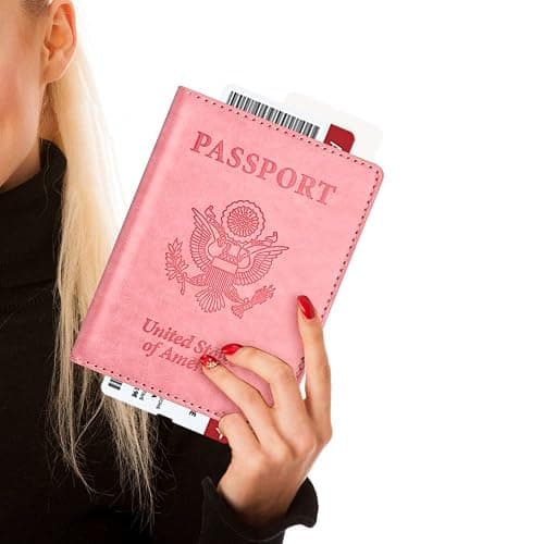 Eoehro Passport and Vaccine Card Holder, Faux Leather, AI-pink, Compact, Lightweight, Waterproof - AI-pink - Simplicity thumbnail 5