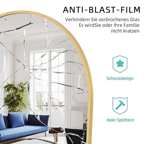 Koonmi Bogen Ganzkörperspiegel, 44 x 147 cm Gewölbter Standspiegel in voller Länge, an der Wand montiert, lehnend, Bodenspiegel Ganzkörper als Ankleide Eitelkeitsspiegel für Wohnzimmer, Gold thumbnail 3