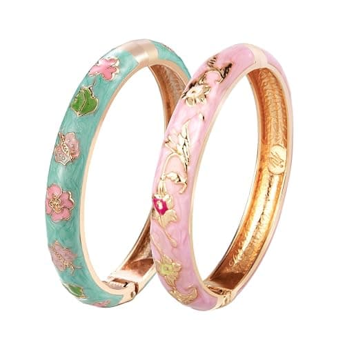 UJOY Cloisonne Bracelet Butterfly Hinge Indian Cuff Bangle Enameled Jewelry Flower Bracelets for Women Gift Box 55A114 - Image 1